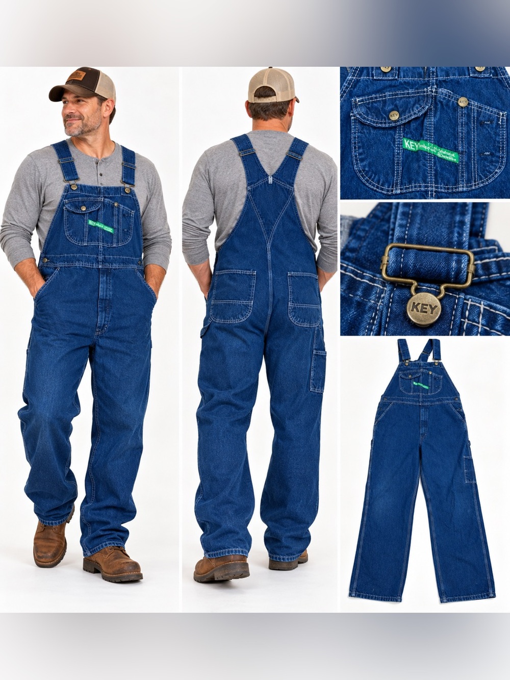 KEY Imperial Men’s Denim Bib Overalls W42 L30 Carpenter Workwear